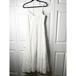 Club Monaco White Crinkle Pleated V-Neck Sleeveless Midi Dress Women's Size 8